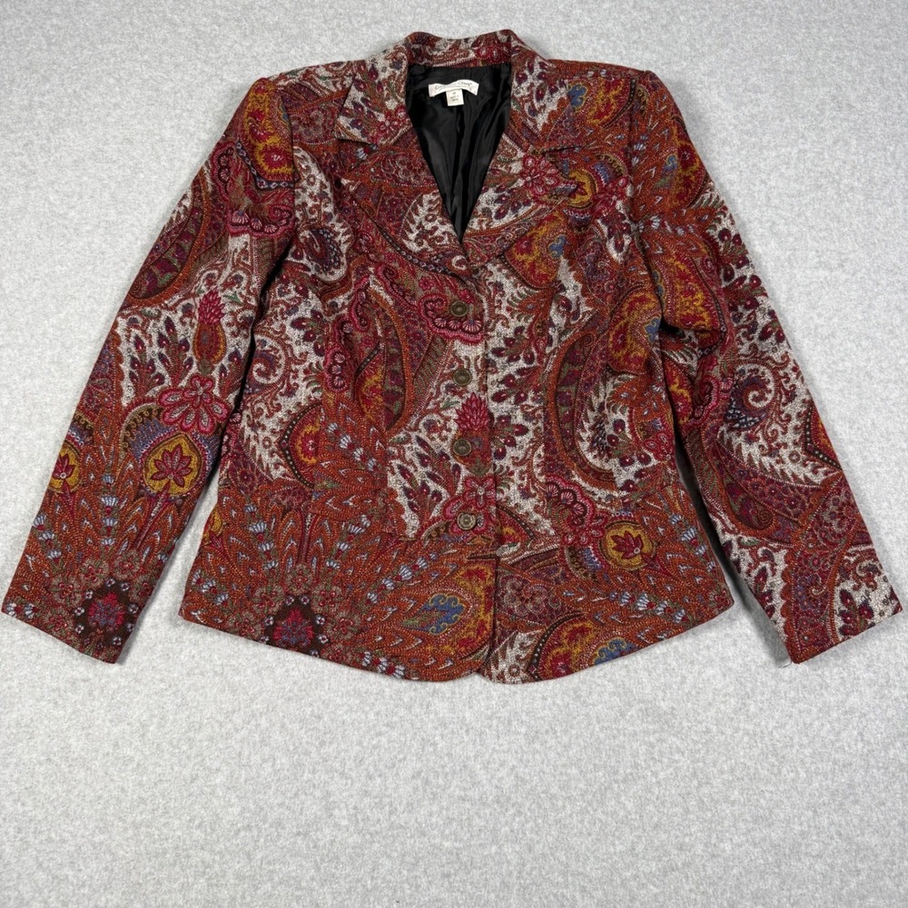 Coldwater Creek Womens Multicolor Paisley Tapestry Blazer Jacket Red Blue Size M